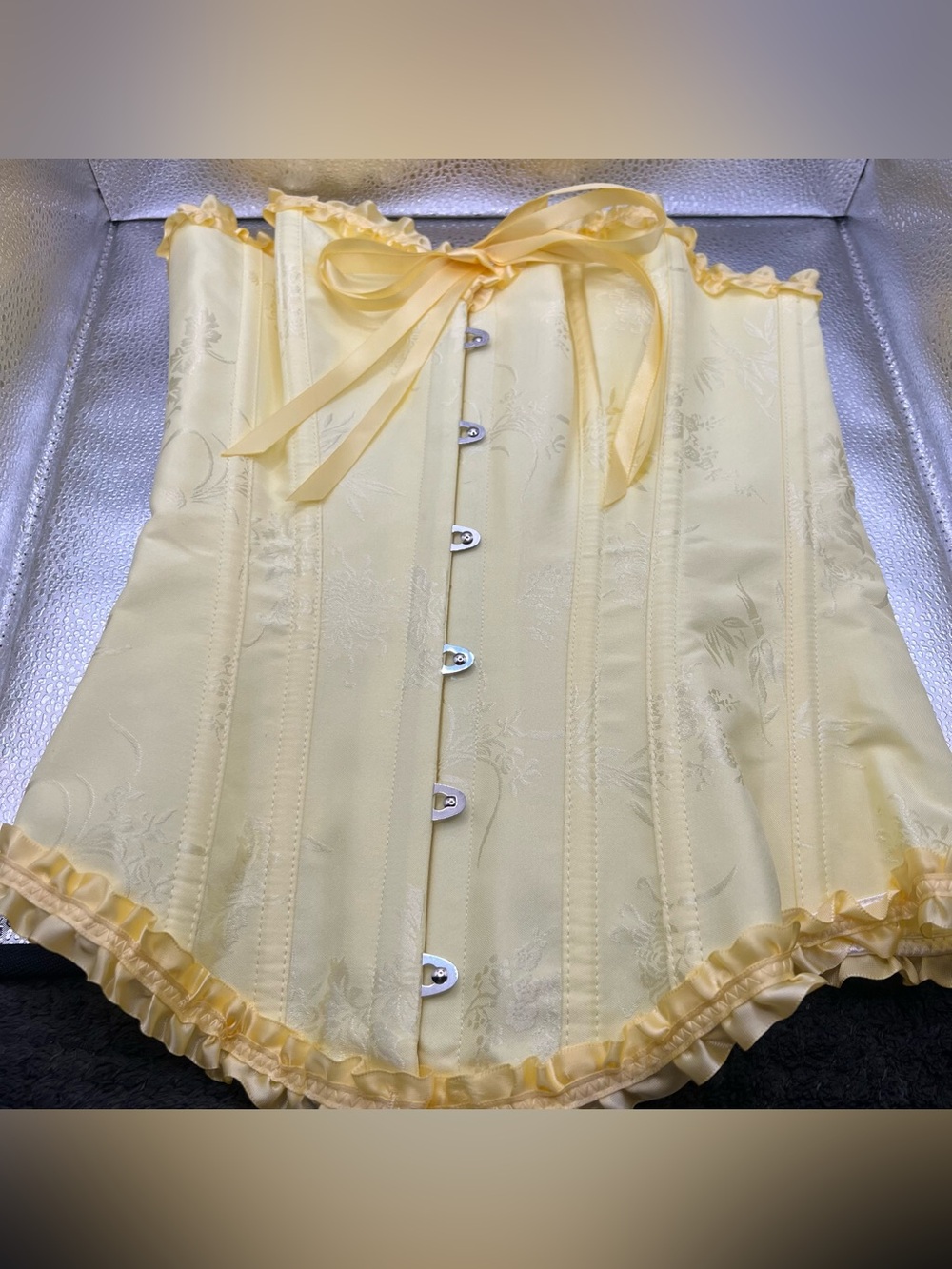 Pale Yellow Satin Floral Corset Top